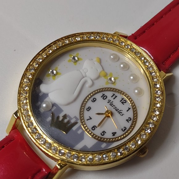 Cat And Crown Analog Watch With Red Band - Picture 2 of 16